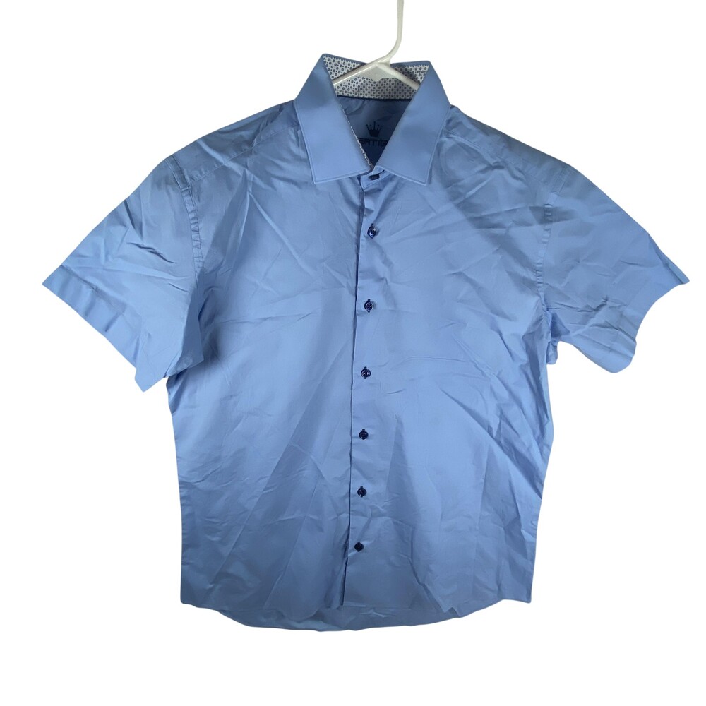 Bertigo Dress Shirt Mens Large Blue Stretch Short Sleeve Button Front Casual